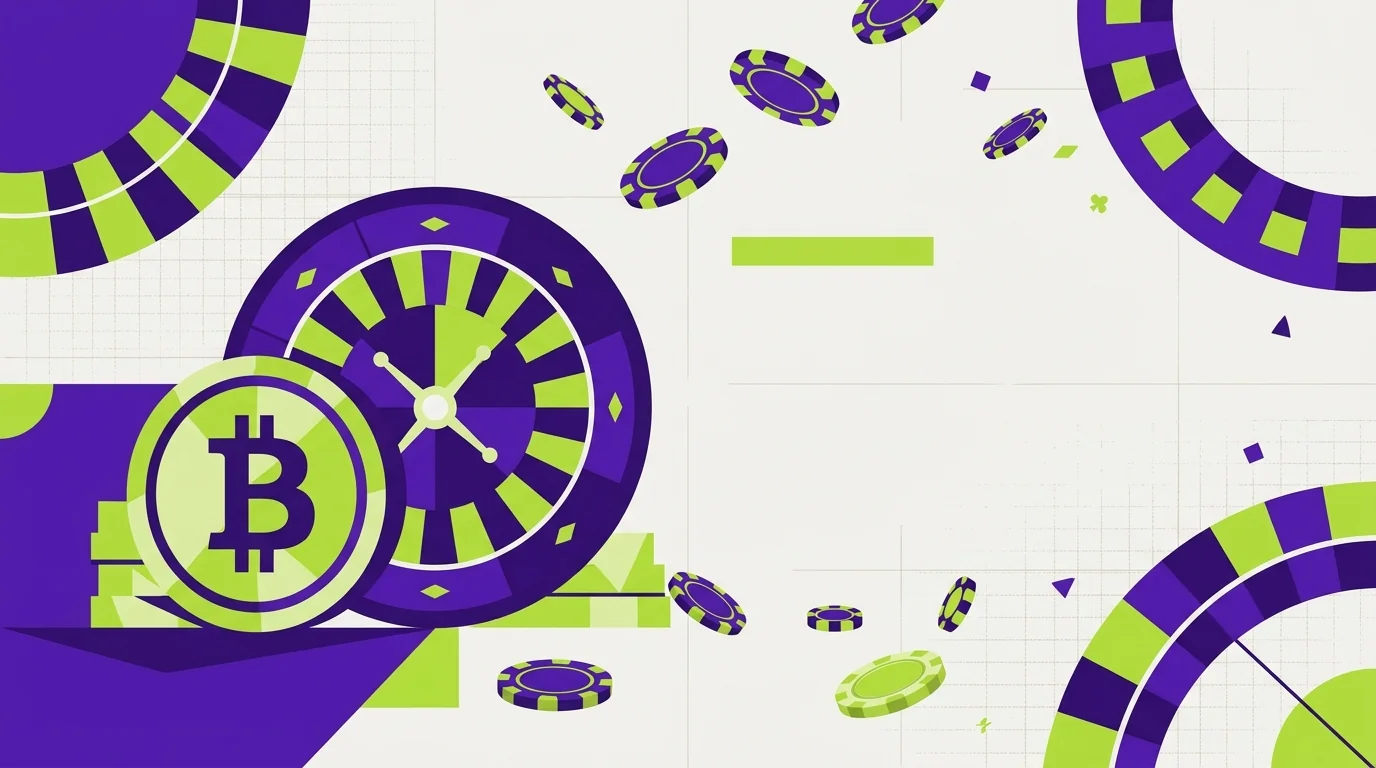 Stylised illustration of a Bitcoin coin beside a roulette wheel